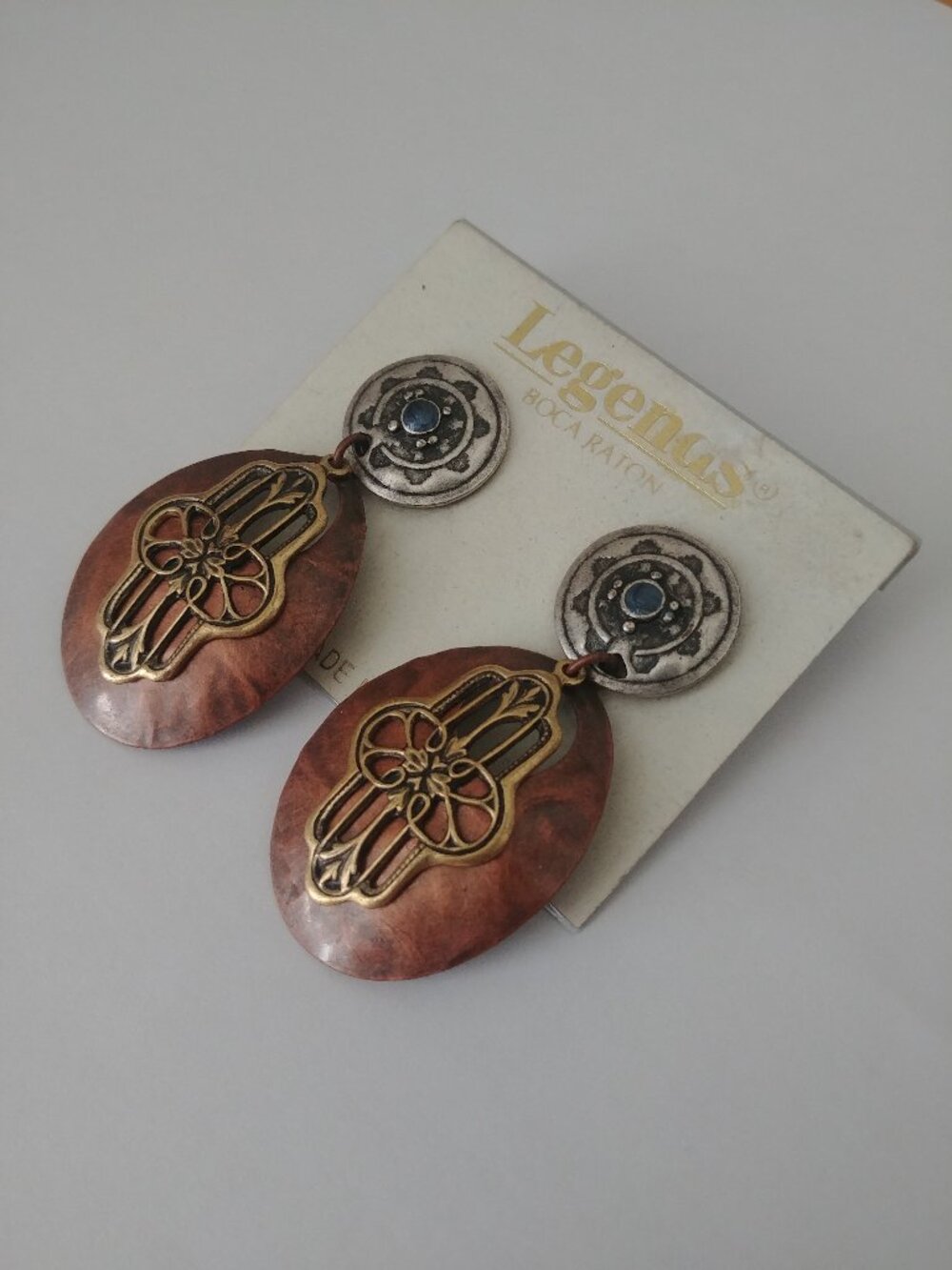 4/$20 Legends Boca Raton dangle mixed metal copper gold silver earrings